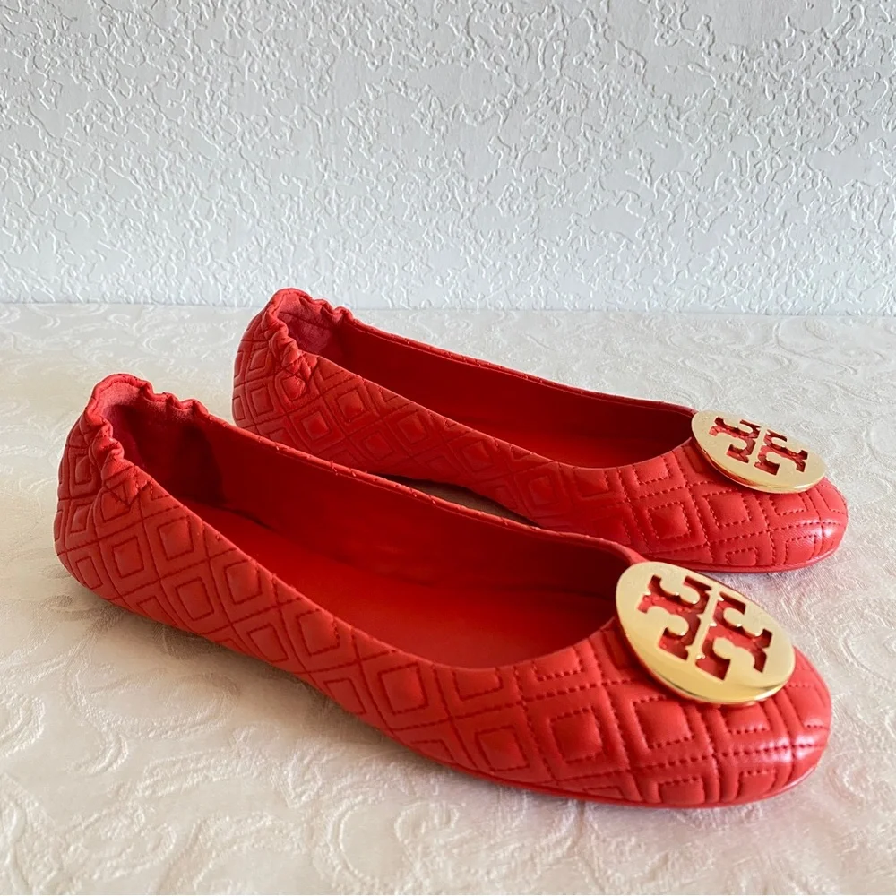 TORY BURCH Coral Minnie embellished quilted leather ballet flats